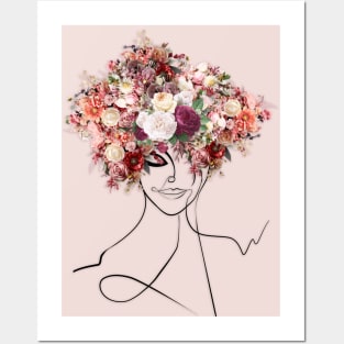 Flower Head Woman Drawing Posters and Art